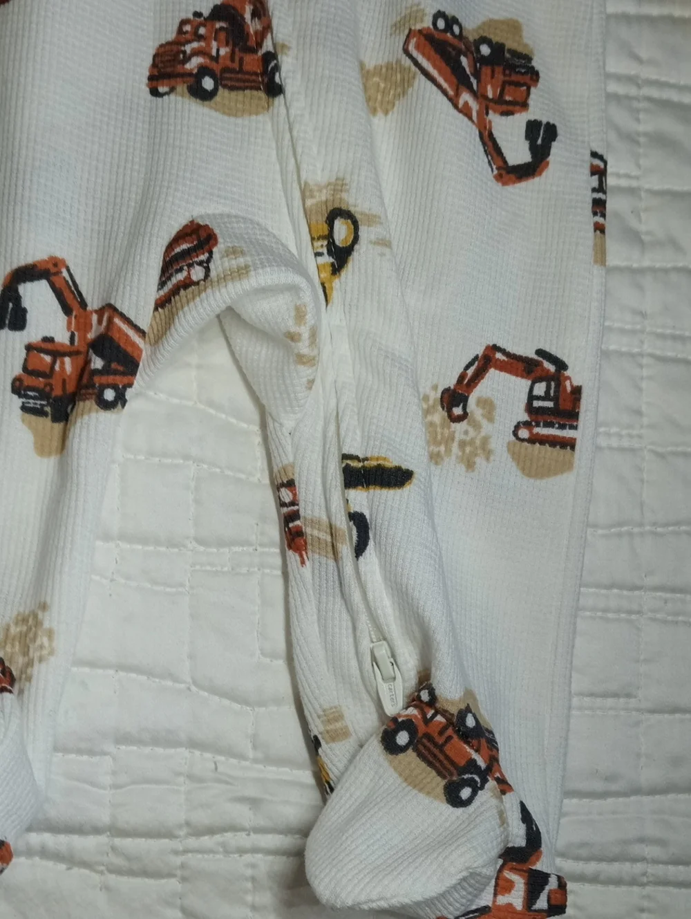 Carter's White Footed One-Piece with Orange & Yellow Construction Print